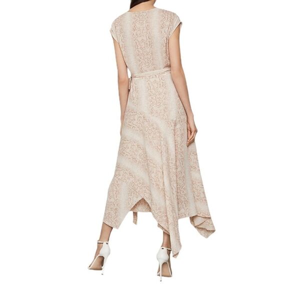 Bcbgmaxazria Python-Print Snake Print Asymmetrical Midi Wrap Dress Bare Pink XXS - Picture 2 of 4